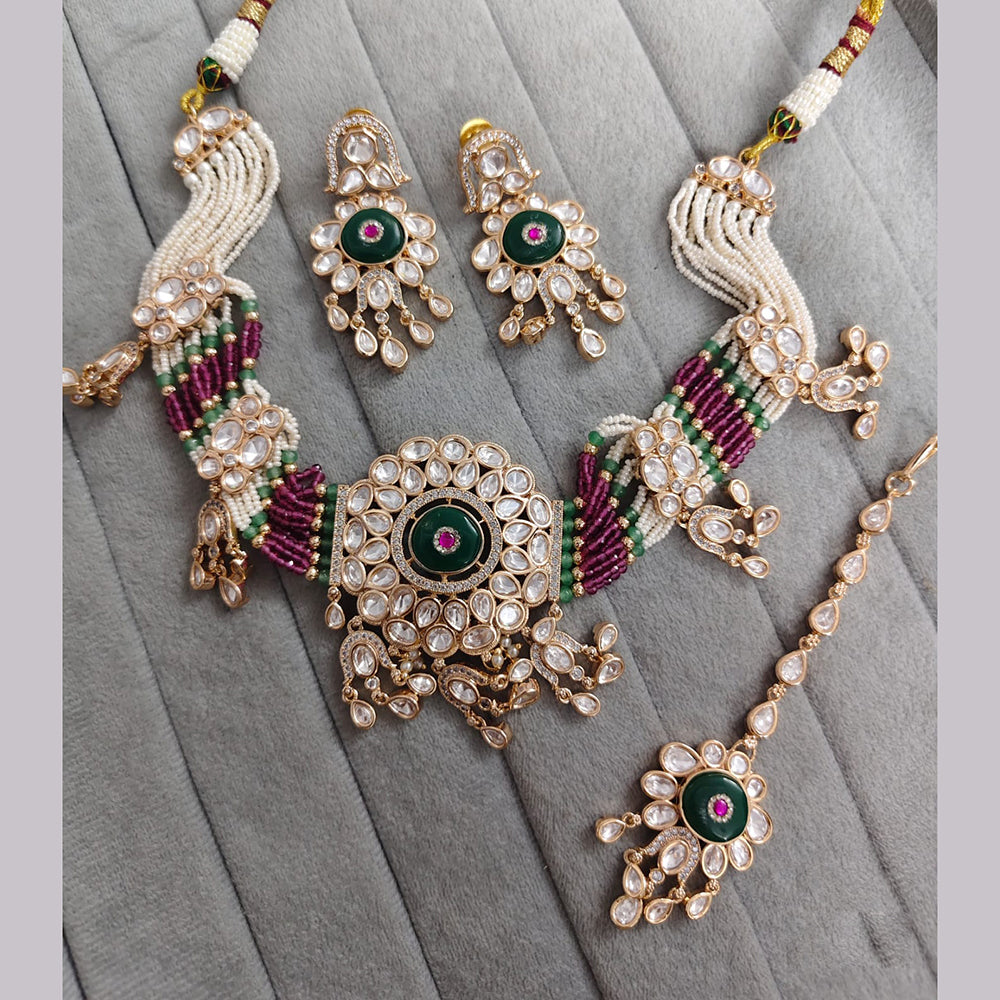 Rajwadi Collection Premium Polki Kundan Stone And Pearl Choker Necklace Set