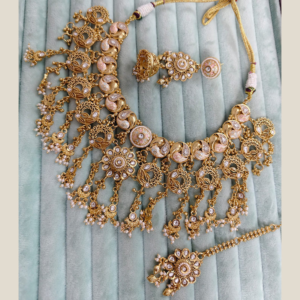 Rajwadi Collection Premium Pota Stone And Pearl Meenakari Necklace Set