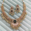 Rajwadi Collection Premium Pota Stone And Pearl Meenakari Necklace Set
