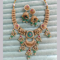 Rajwadi Collection Premium Pota Stone And Pearl Elephant Necklace Set