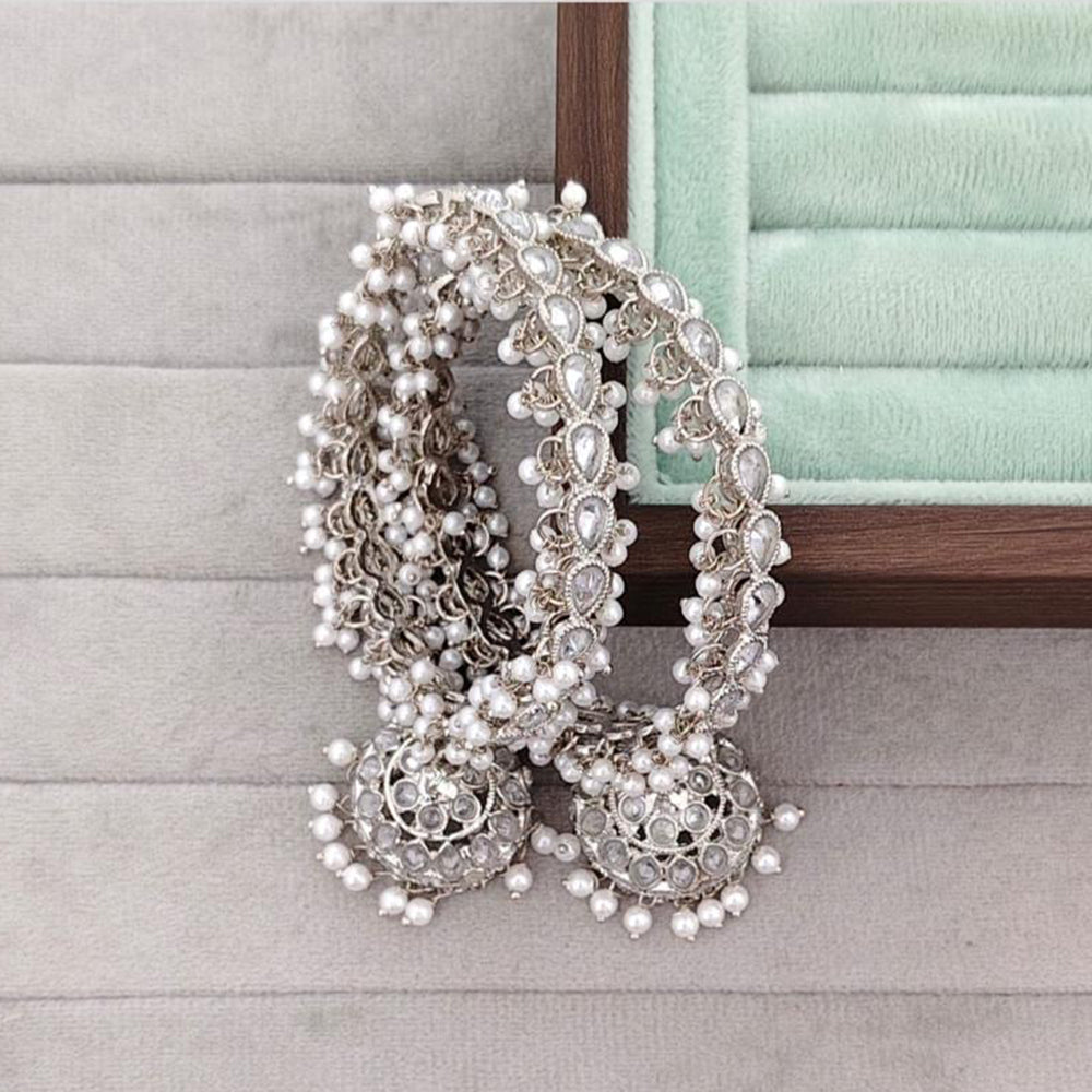 Rajwadi Collection Shimmer Crystal Stone And Pearl Bangles Set