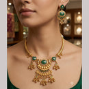 Rajwadi Collection Premium Pota Stone And Pearl Necklace Set 