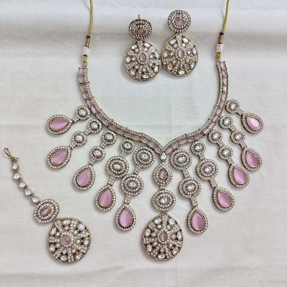 Rajwadi Collection Elegant Polki Kundan Stone Necklace Set