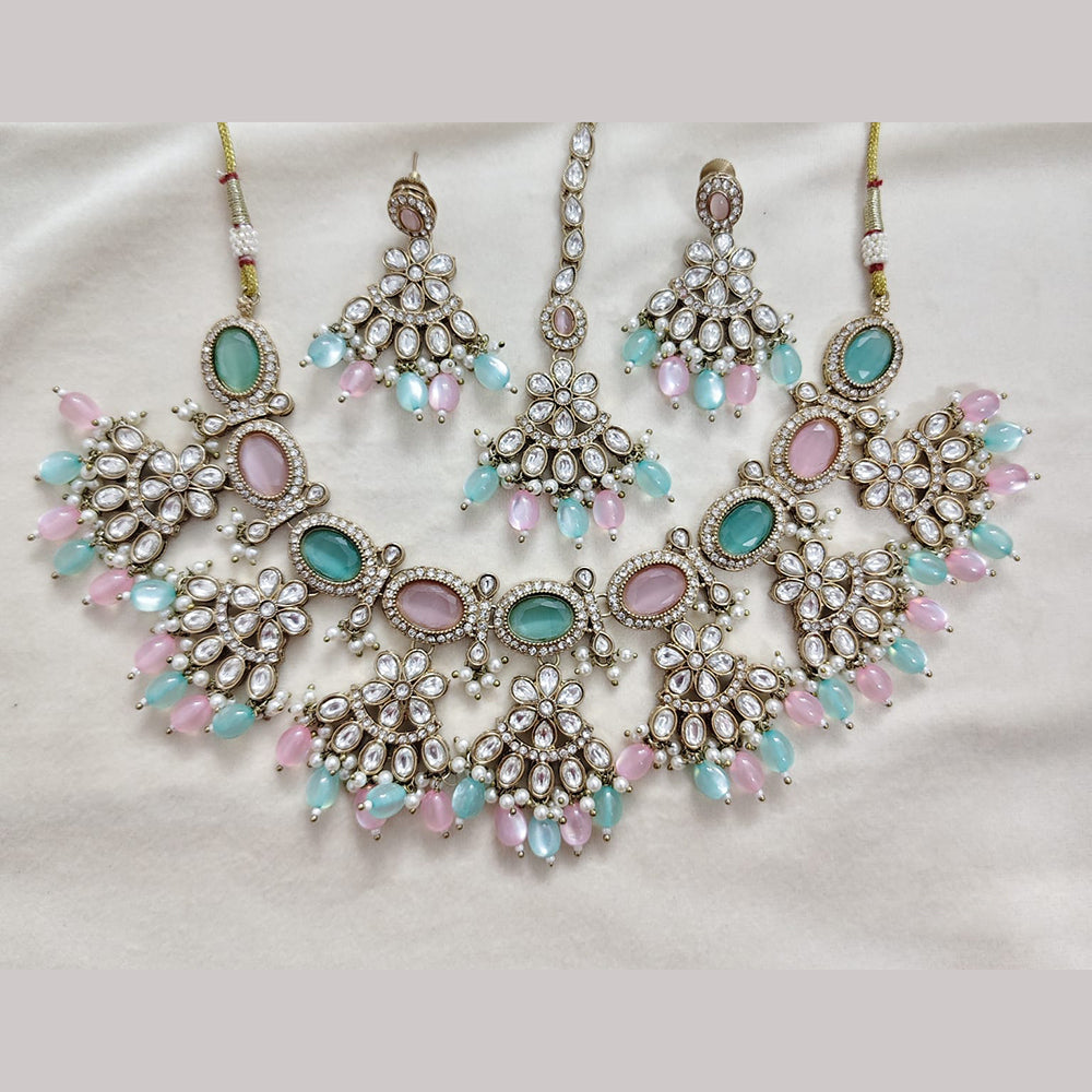 Rajwadi Collection Elegant Polki Kundan Stone And Beads Necklace Set