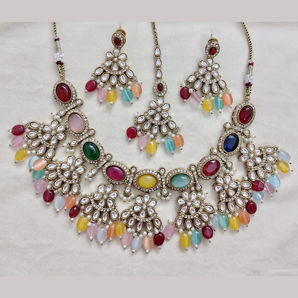 Rajwadi Collection Elegant Polki Kundan Stone And Beads Necklace Set