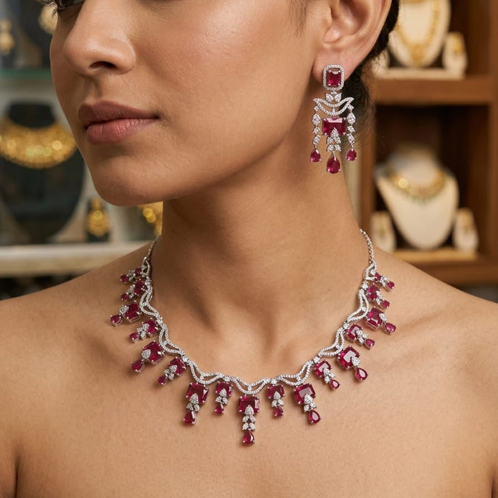 Rajwadi Collection Luxury American Diamond Party Wear Necklace Set