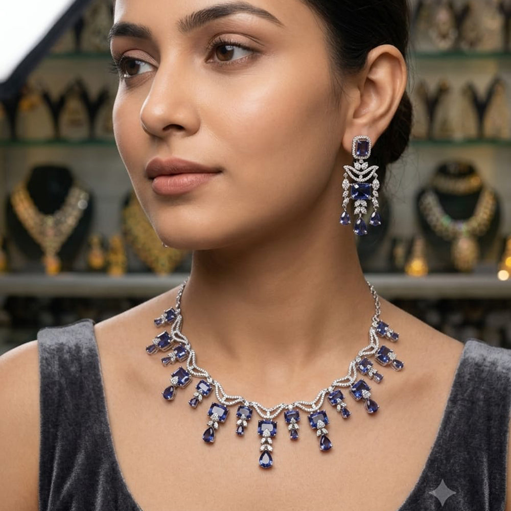 Rajwadi Collection Luxury American Diamond Party Wear Necklace Set