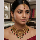 Rajwadi Collection Premium Pota Stone And Pearl Choker Necklace Set 