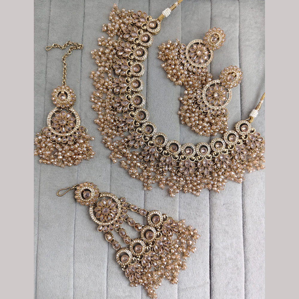 Rajwadi Collection Sparkling Crystal Stone And Pearl Necklace Set