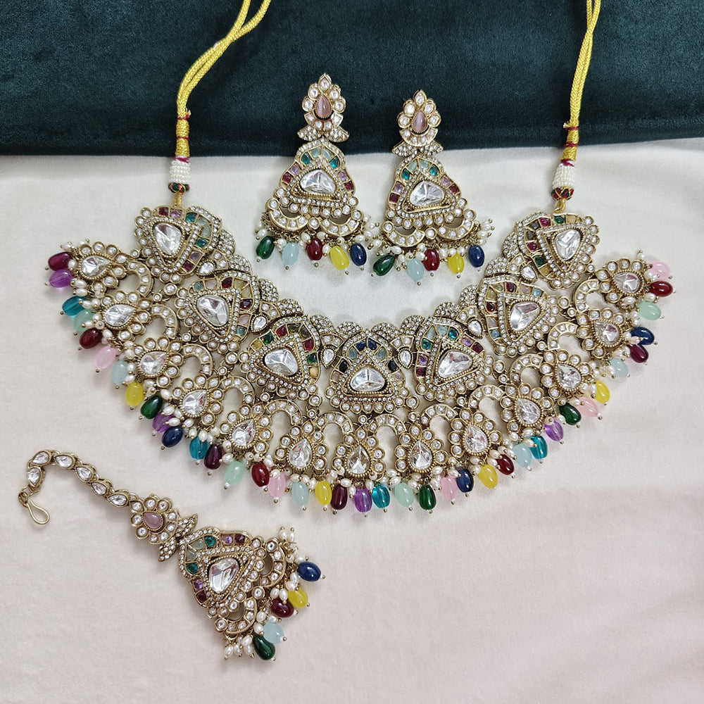 Rajwadi Collection Premium Pota Stone And Beads Necklace Set