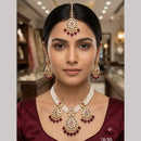 Rajwadi Collection Elegant Polki Kundan Stone And Beads Necklace Set