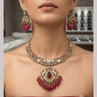 Rajwadi Collection Elegant Polki Kundan Stone And Beads Necklace Set