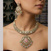 Rajwadi Collection Elegant Polki Kundan Stone And Beads Necklace Set