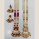 Rajwadi Collection Premium Pota Stone And Pearl Meenakari Long Necklace Set