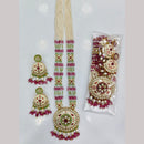 Rajwadi Collection Premium Pota Stone And Pearl Meenakari Long Necklace Set
