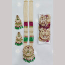 Rajwadi Collection Premium Pota Stone And Pearl Meenakari Long Necklace Set