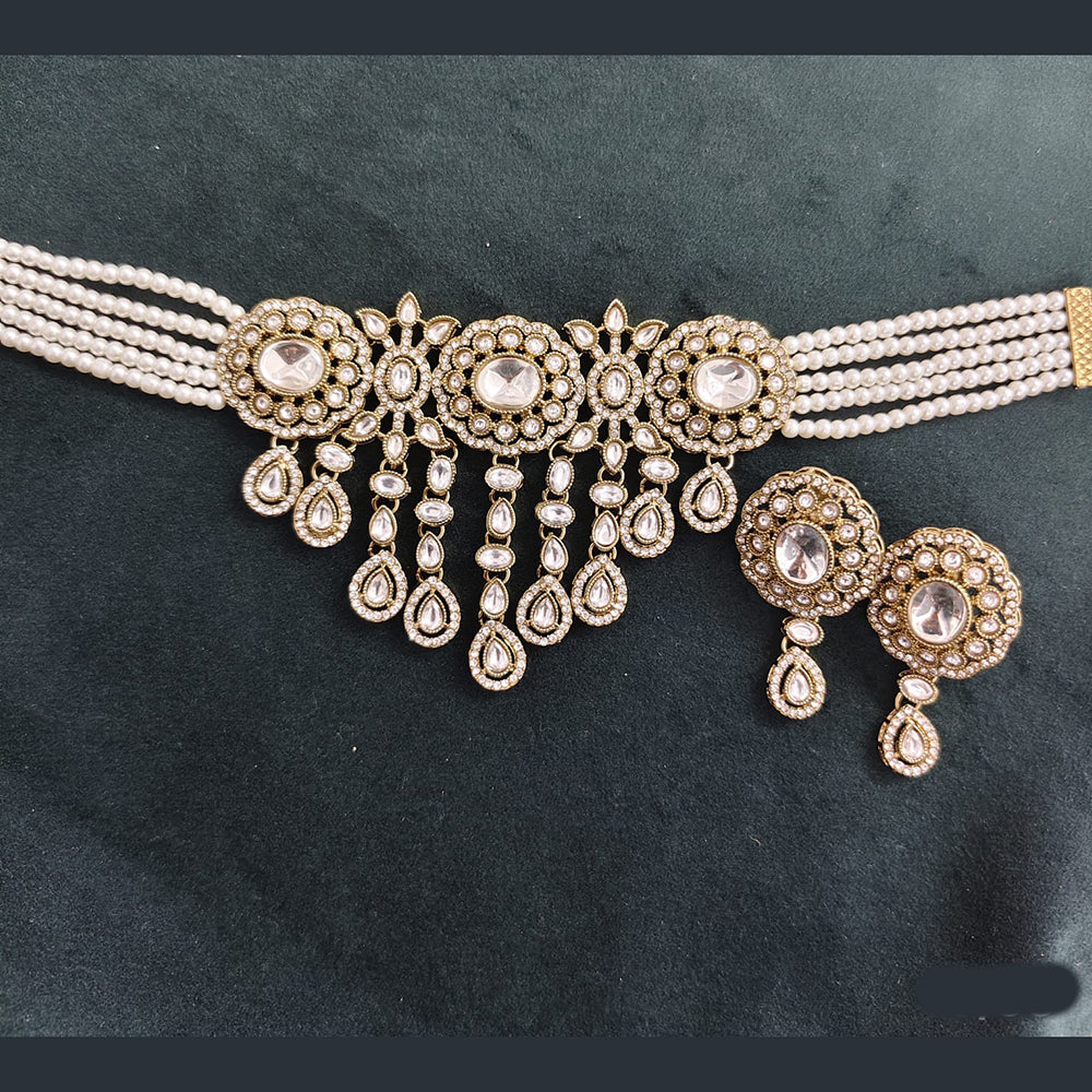 Rajwadi Collection Crystal Stone And Pearl Designer Choker Necklace Set for Women
