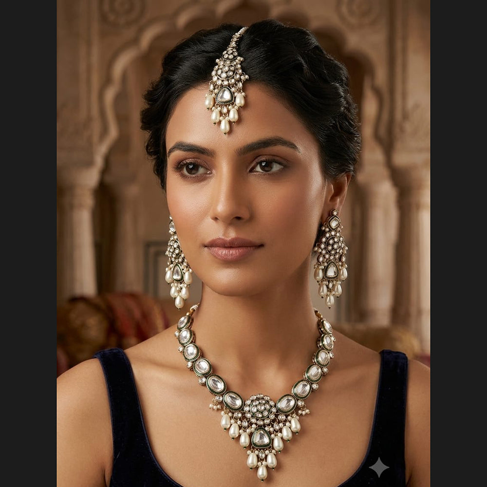 Rajwadi Collection Elegant Pota Stone Pearl And Beads Necklace Set