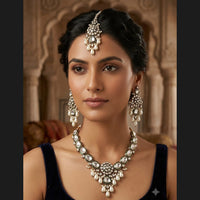 Rajwadi Collection Elegant Pota Stone Pearl And Beads Necklace Set