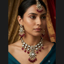 Rajwadi Collection Elegant Pota Stone Pearl And Beads Necklace Set