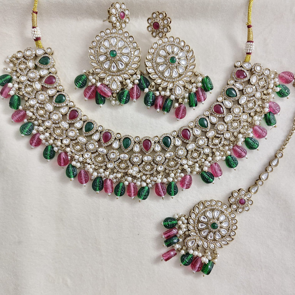 Rajwadi Collection Elegant Pota Stone Pearl And Beads Necklace Set