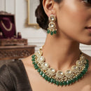 Rajwadi Collection Elegant Kundan Stone Pearl And Beads Necklace Set
