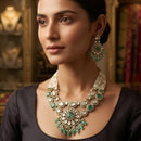 Rajwadi Collection Exquisite Polki Kundan Stone Pearl And Beads Necklace Set