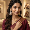 Rajwadi Collection Elegant Crystal Stone And Pearl Dangler Earrings