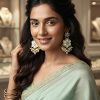 Rajwadi Collection Elegant Crystal Stone And Pearl Dangler Earrings