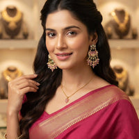 Rajwadi Collection Elegant Crystal Stone And Pearl Dangler Earrings