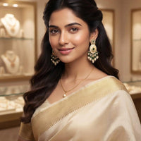 Rajwadi Collection Elegant Kundan Stone and Pearl  Meenakari Dangler Earrings