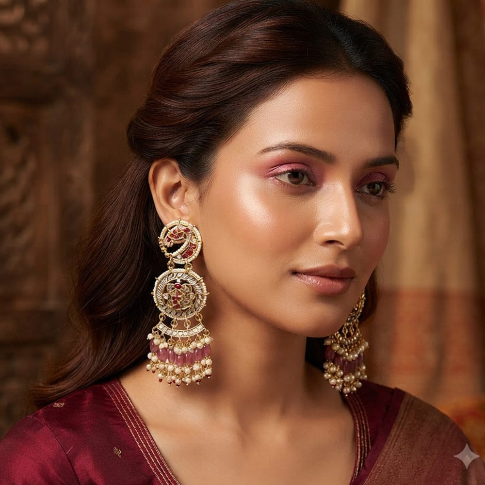 Rajwadi Collection Elegant Pota Stone Beads And Pearl Dangler Earrings