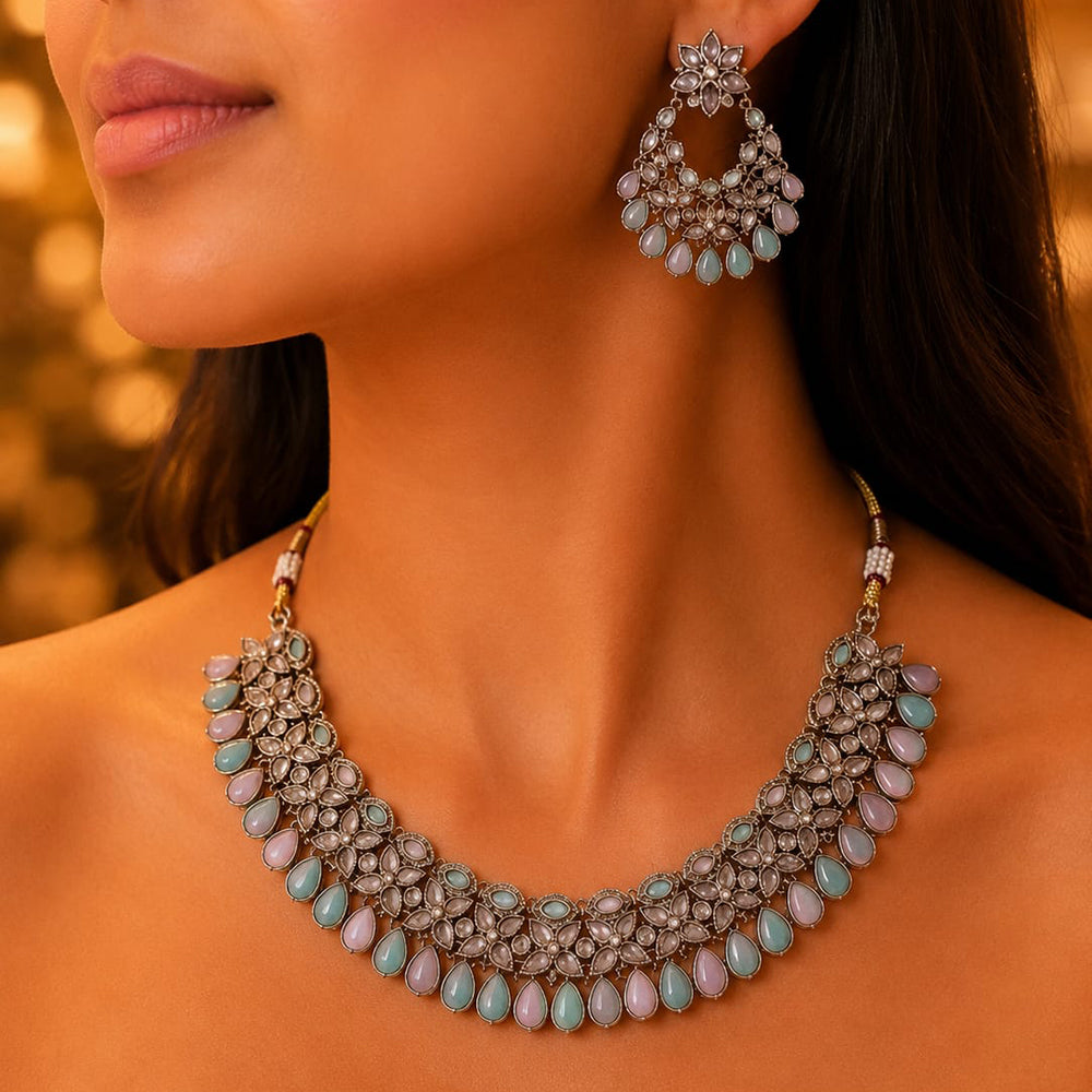 Rajwadi Collection Sparkling Crystal Stone Necklace Set