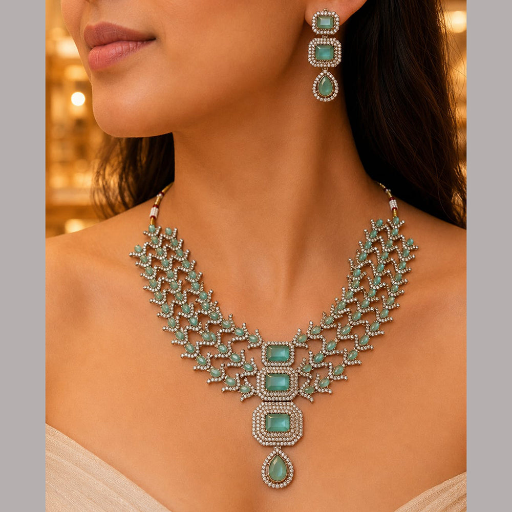 Rajwadi Collection Designer American Diamond Necklace Set with Earrings