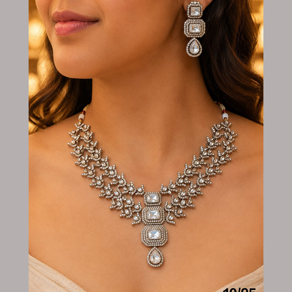 Rajwadi Collection Designer American Diamond Necklace Set with Earrings