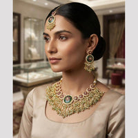 Rajwadi Collection Premium Pota Stone And Pearl Necklace Set for Women