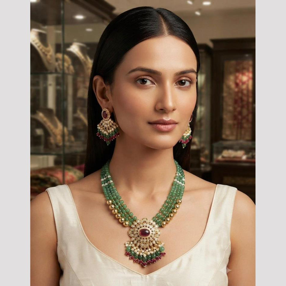 Rajwadi Collection Premium Pota Stone And Beads Necklace Set for Women
