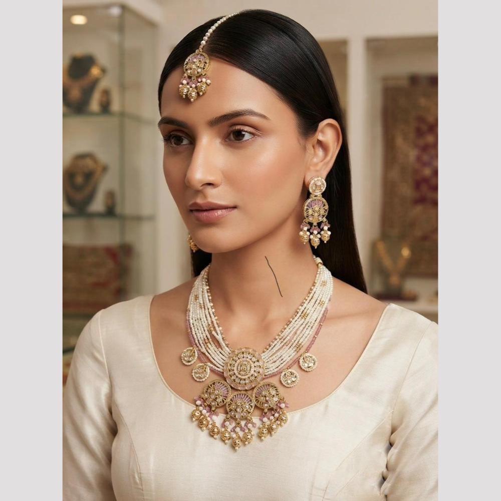 Rajwadi Collection Premium Pota Stone And Pearl Necklace Set for Women