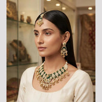 Rajwadi Collection Premium Pota Stone And Pearl Necklace Set for Women