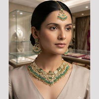 Rajwadi Collection Premium Pota Stone And Pearl Necklace Set for Women