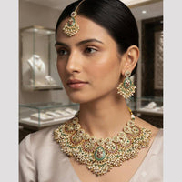 Rajwadi Collection Classic Kundan Stone And Pearl Choker Neckalce Set