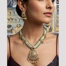 Rajwadi Collection Premium Pota Stone And Pearl Necklace Set for Women