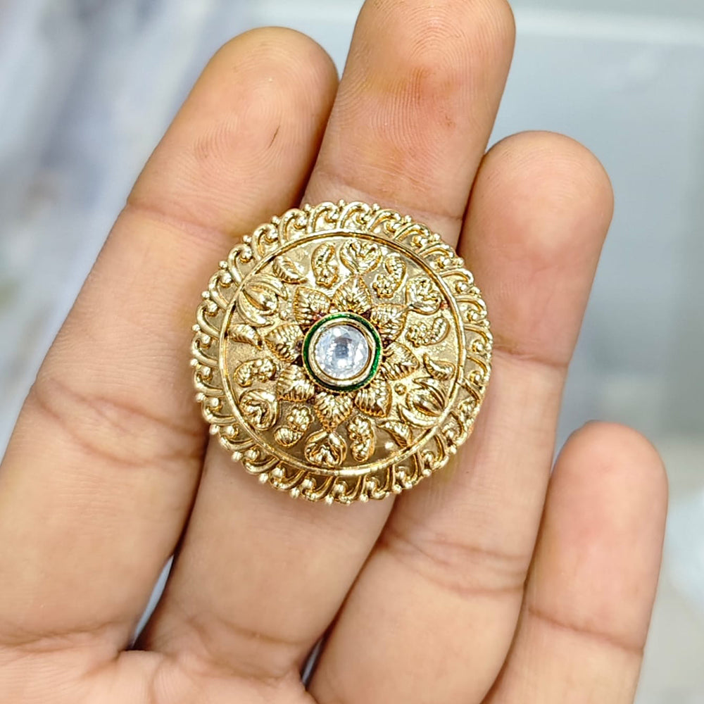 Rajwadi Collection Antique Finish Pota Stone Finger Ring