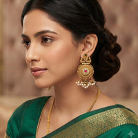 Rajwadi Collection Elegant Pota Stone And Pearl Dangler Earrings