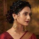 Rajwadi Collection Elegant Pota Stone And Pearl Jhumki Earrings