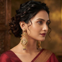 Rajwadi Collection Elegant Pota Stone And Pearl Jhumki Earrings