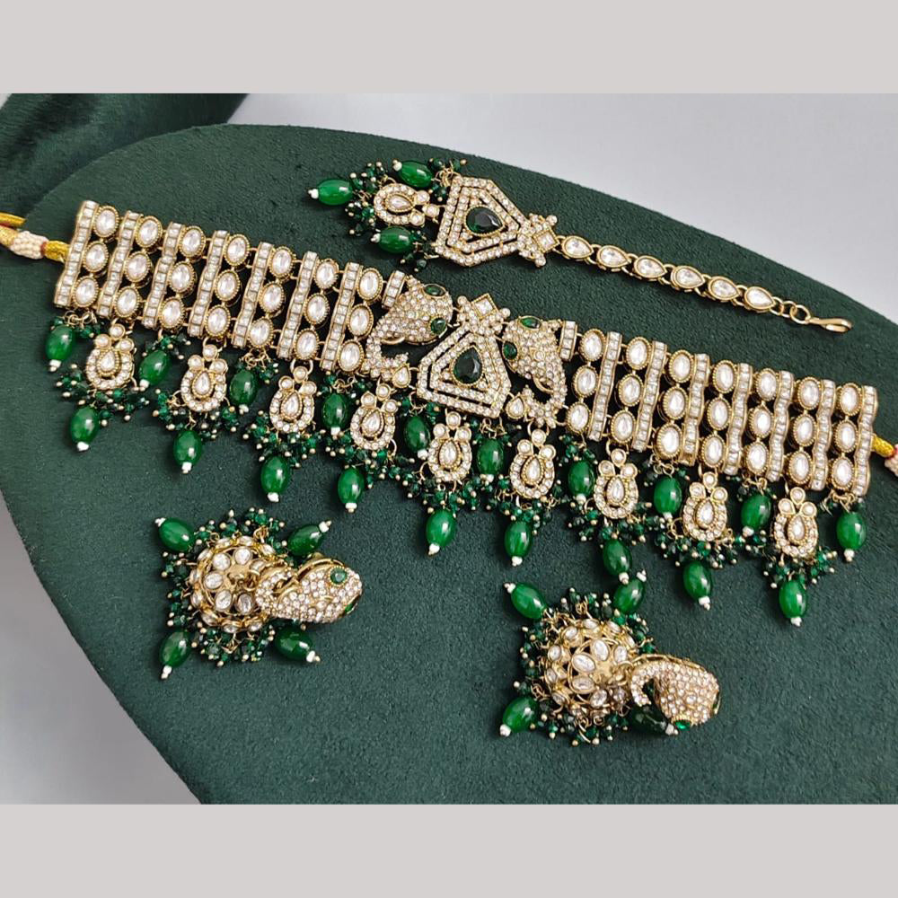 Rajwadi Collection Premium Pota Stone And Pearl Choker Necklace Set