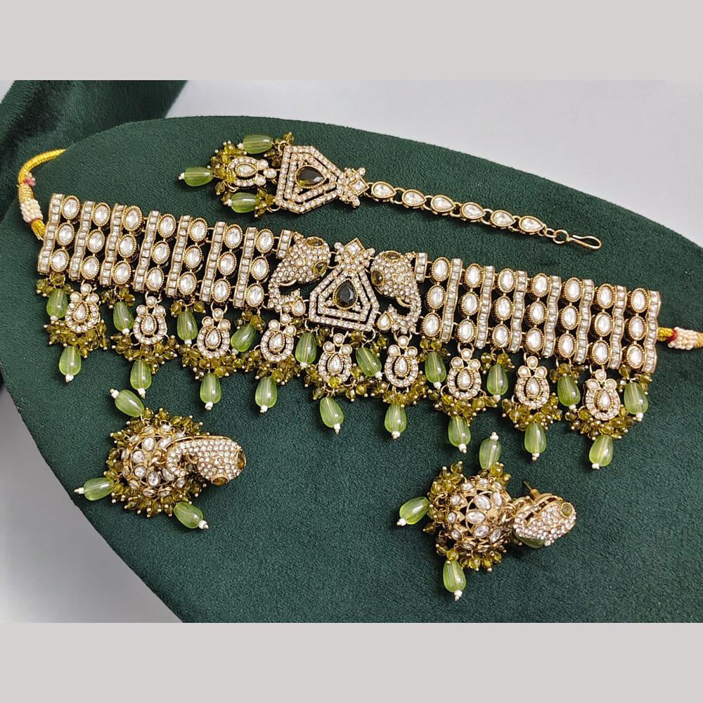 Rajwadi Collection Premium Pota Stone And Pearl Choker Necklace Set