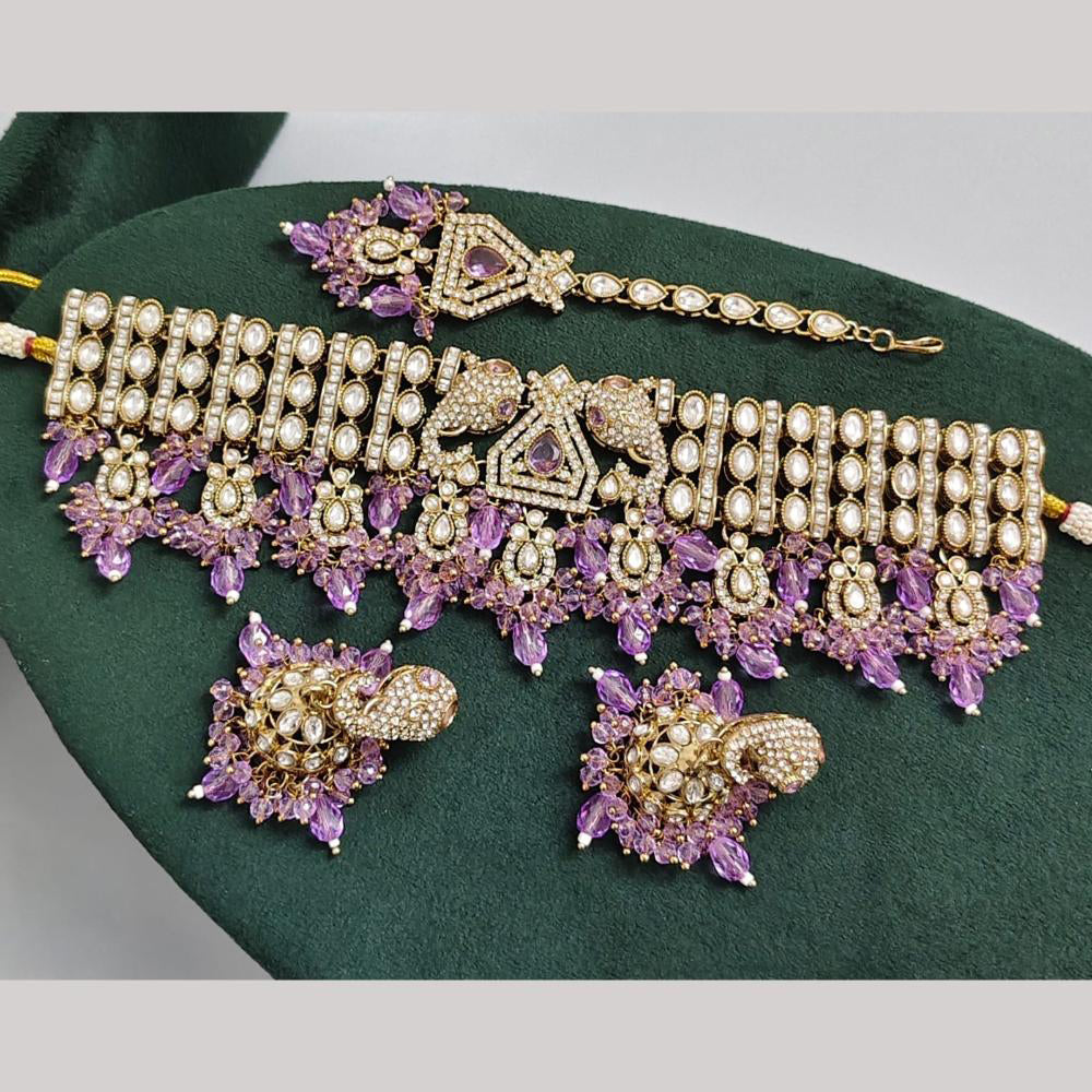 Rajwadi Collection Premium Pota Stone And Pearl Choker Necklace Set