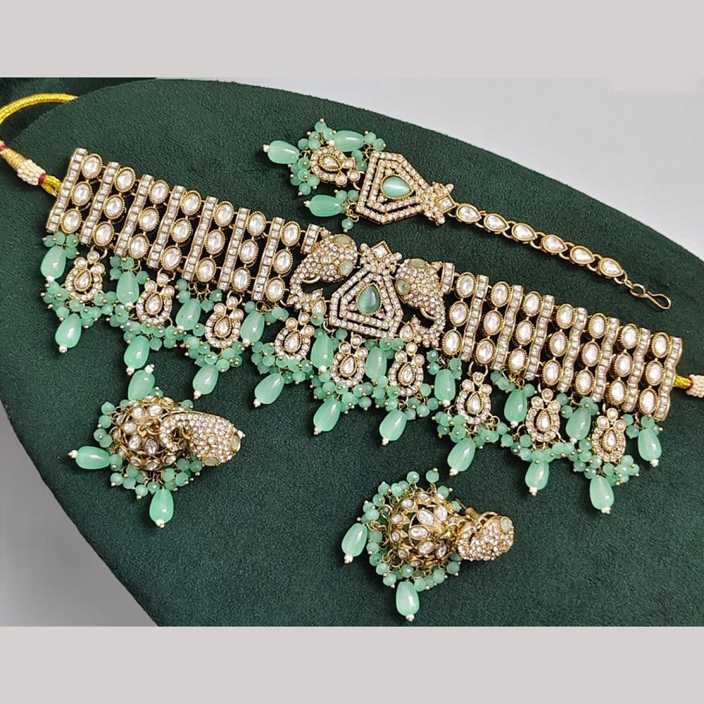 Rajwadi Collection Premium Pota Stone And Pearl Choker Necklace Set